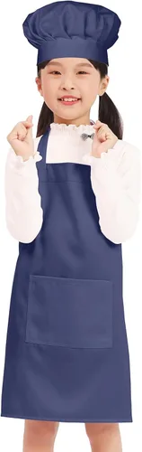 Miniatura 7 de BIGHAS Juego de delantal de chef para niños y niñas, correa ajustable para el cuello, cierre de gancho y bucle, diseño de cintura para hornear Blanco