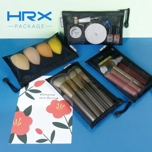 Miniatura 5 de HRX Package Bolsos pequeños de malla para cosméticos con cremallera, 6 piezas, Negro, Organizador de bolsas de maquillaje para viaje para bolso