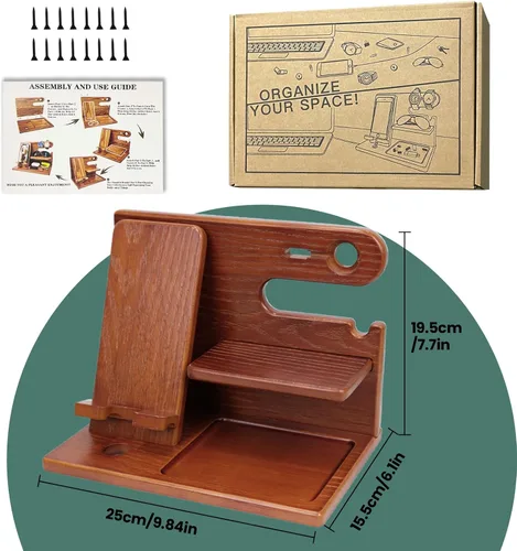 Miniatura 5 de Estación de acoplamiento de madera para teléfono, soporte para llaves, mesita de noche, regalo de aniversario para esposa, marido, regalos