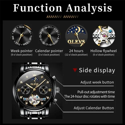 Miniatura 4 de OLEVS Relojes automáticos para hombre, esqueleto Tourbillon, reloj de pulsera de lujo con diamantes de cuerda automática, acero inoxidable