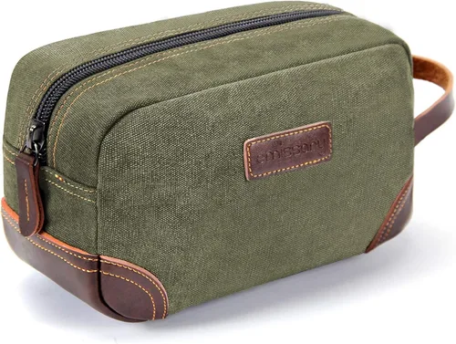 Miniatura 13 de emissary Bolsa de Aseo para Hombre de Cuero y Lona Bolsa de Aseo de Viaje Kit Dopp para Hombre Bolsa de Afeitar para Accesorios de Viaje, Marrón