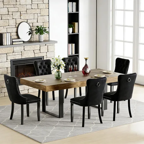 Miniatura 27 de Juego de mesa de comedor extensible de 5 piezas para 4, mesa de cocina de madera marrón de 63-78.7 pulgadas con 4 sillas acolchadas beige, juego