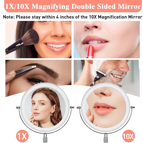Miniatura 3 de Espejo de maquillaje iluminado con aumento, 10 x 8 pulgadas, espejo de tocador recargable de doble cara con luces, espejo de maquillaje de aumento
