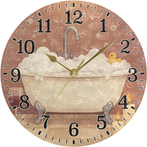 JUNZAN Reloj de bañera con vino romántico espumoso y velas, reloj de pared silencioso de 10 pulgadas, pequeño reloj redondo, decoración de cocina,
