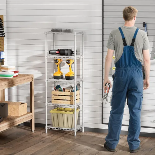 Miniatura 6 de SINGAYE 5 estantes pequeños de alambre para cocina, despensa, cerca de la casa, organizadores y almacenamiento, estante para baño, sala de Blanco