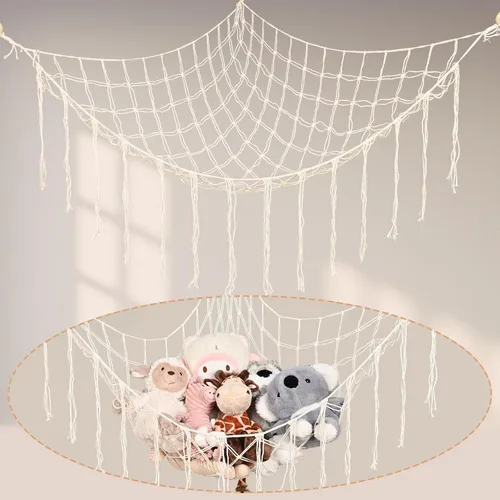 Hamaca grande de almacenamiento de animales de peluche, red de juguetes de peluche, organizador colgante de esquina, juguetes de malla para