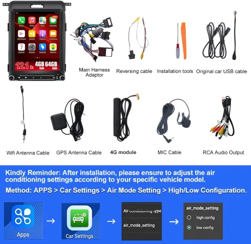 Miniatura 7 de Radio de coche Android 13 para Ford F150 2013 2014, estilo T de 12.1 pulgadas con CarPlay inalámbrico Android Auto GPS DSP WiFi Bluetooth SWC salida