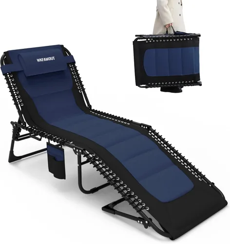 Miniatura 12 de Sillón plegable para exteriores acolchado para adultos de 264 libras, tumbona de patio para exteriores, silla de playa reclinable ajustable de 5