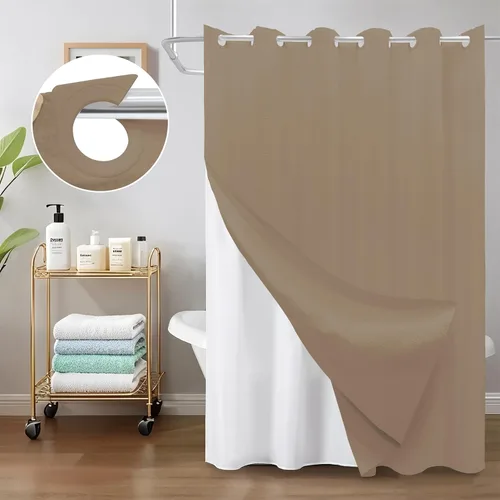 Miniatura 8 de Inhousolu - Cortina de ducha de tejido gofre sin gancho con forro de tela extraíble a presión para baño, dobladillo pesado resistente de 230 GSM