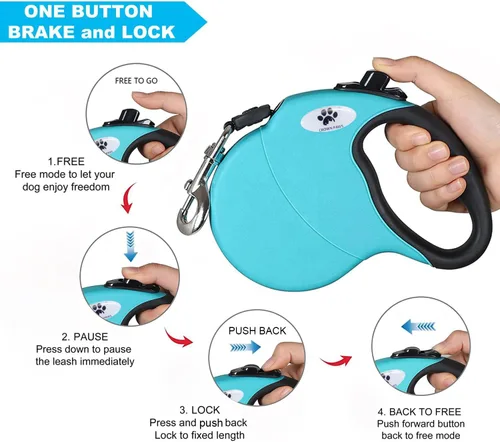 Miniatura 3 de Correa retráctil de 13 pies para perros grandes de hasta 26 libras, cinta de nailon sin enredos, azul S
