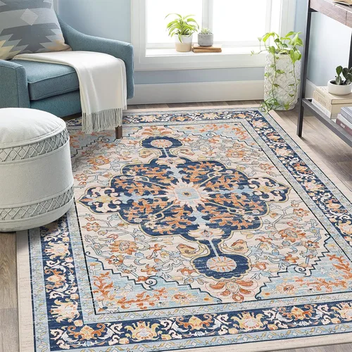 Miniatura 29 de U'Artlines Alfombra de Área Bohemia Lavable, 2x3 Pequeña Suave Antideslizante Vintage Felpudo para Puerta Frontal Interior Alfombra Verde