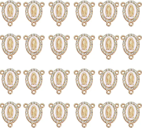 60 piezas de centro de mesa de rosario de 3 vías Virgen María Enlace Medalla Milagrosa esmalte aleación diamantes de imitación Nuestra Señora de