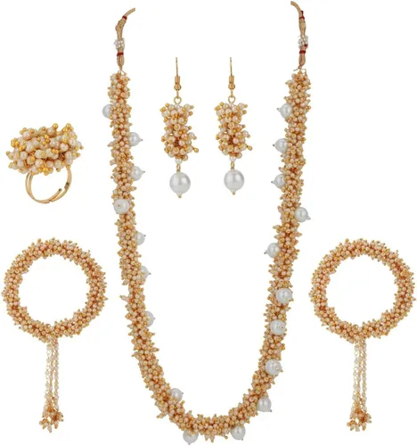 Efulgenz Rakhi Gifts for Sister Indian Bollywood Faux Pearl Beads Bridal Choker Necklace Earrings Bracelet Bangles Ring Jewelry Set Raksha Bandhan