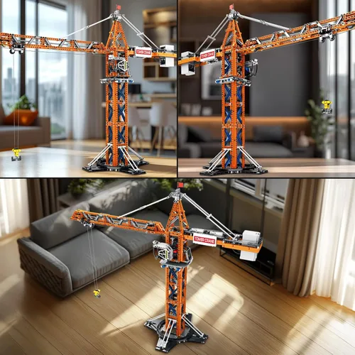 Miniatura 4 de Reobrix Juego de bloques de construcción de grúa, kit de modelo de vehículo de construcción de grúa torre RC con motores duales, 1176 piezas