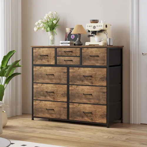 Miniatura 2 de LUMTOK Cómoda de 10 cajones, cómoda de almacenamiento de tela para dormitorio, pasillo, guardería, armarios, marco de acero, parte superior de 10