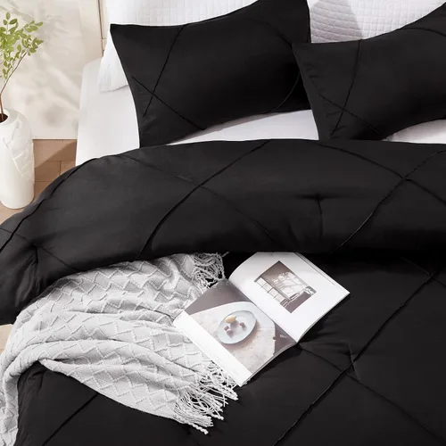 Miniatura 6 de BYSURE Juego de 2 piezas de edredón individual (negro), juego de ropa de cama ligero con 2 fundas para almohadas, juego de edredón de plumón