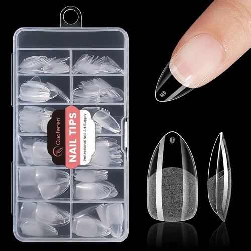 Quaferen Puntas de Uñas de Almendra Medianas: 240pcs Puntas de Uñas Postizas Acrílicas Preformadas Forma de Almendra - 12 Tamaños Gel Suave