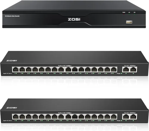Miniatura 9 de ZOSI Grabadora de video en red 4K, 32 canales, 16 puertos, 8 MP, sistema de vigilancia PoE NVR de doble disco, solo compatible con cámara