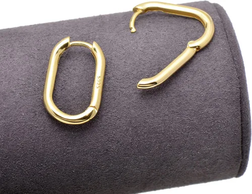 Miniatura 12 de 1 Inch Chunky Oval Hoop Huggie Earrings Sterling Silver Earrings for Women
