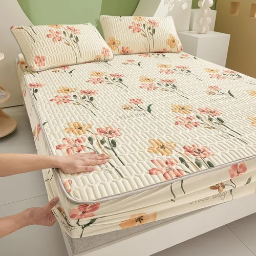 Miniatura 18 de FCLDESHOP Sábanas de bolsillos profundos, sábana bajera con estampado de látex fresco grueso de verano, protector de colchón de animé de dibujos