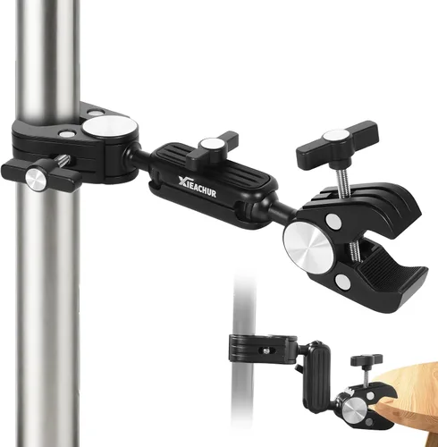 Super Clamp - Soporte de cámara doble con adaptador de tornillo de 1/4 pulgadas, soporte de clip, brazo mágico, cabeza de bola doble para silla de