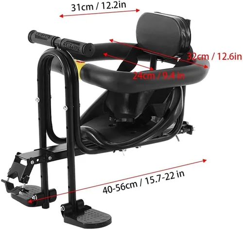 Miniatura 4 de Asiento delantero de bicicleta para niños con pedales y soporte para niños de 1 a 3 años de edad, sillín delantero estable portátil para bicicleta