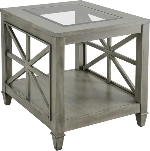 LEEMTORIG Mesa auxiliar rústica grande, mesas auxiliares grises con vidrio templado para sala de estar, mesa auxiliar cuadrada industrial de madera