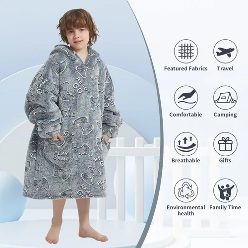 Miniatura 3 de Fiosnow Manta con capucha que brilla en la oscuridad con capucha para niños de 6 a 13 años, manta de gran tamaño para niños, niñas y adolescentes