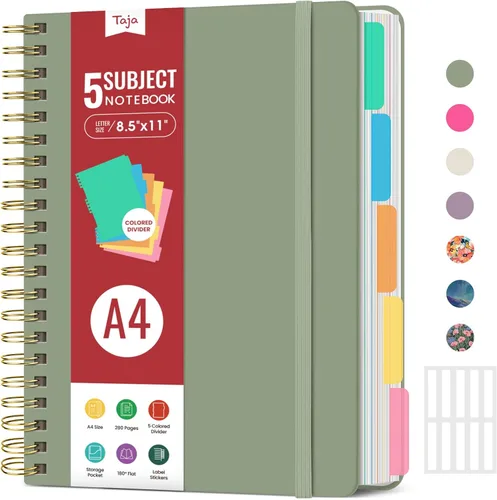 Miniatura 17 de Cuadernos de espiral con tapa dura para el trabajo con divisores y pestañas removibles, de 8.5"x11" con 5 divisiones para tomar notas y organizador