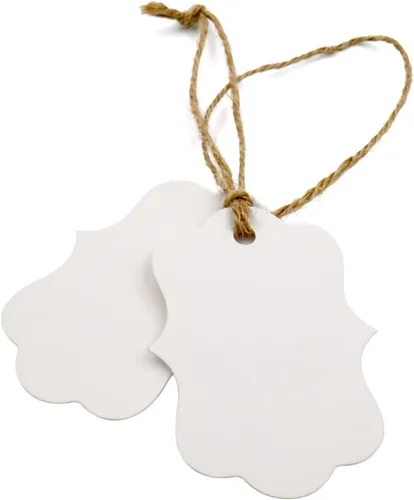 Miniatura 8 de joycraft 100 etiquetas de papel blanco, etiquetas de papel en blanco de 2.7 x 2 pulgadas con cuerda, etiquetas de precio festoneadas, etiquetas