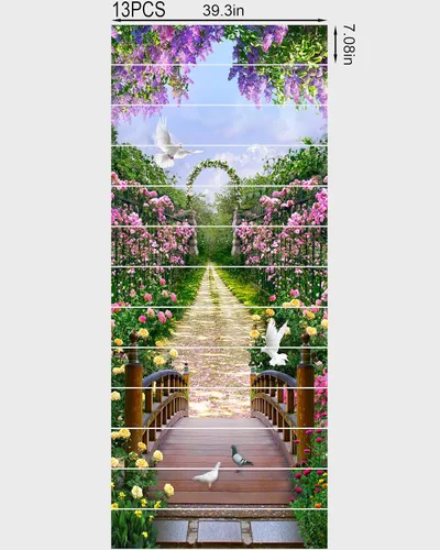 Miniatura 2 de FLFK Calcomanías para escaleras, calcomanías para escaleras, calcomanías para despegar y pegar, caminos de flores y césped, calcomanías