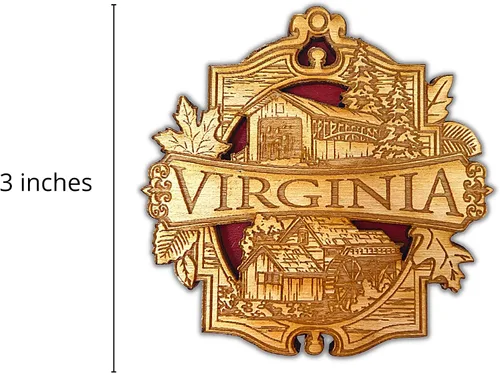 Miniatura 6 de Imanes de recuerdo, imán de Virginia, madera tallada, para nevera, pizarra blanca, fabricado en los EE. UU., 3 pulgadas