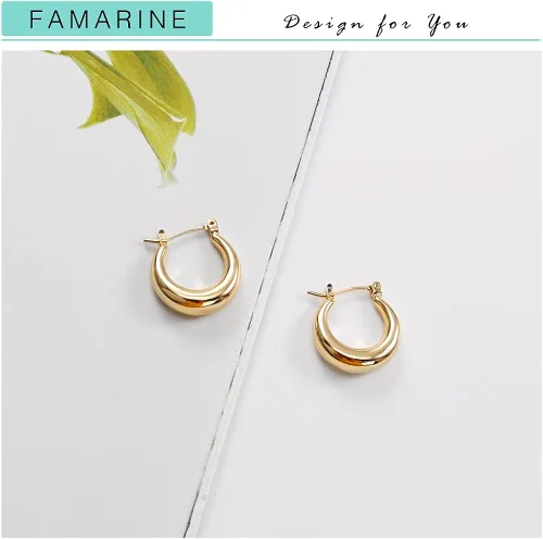 Miniatura 7 de FAMARINE Aretes de aro pequeños chapados en oro de 14 quilates, delicados aretes minimalistas abiertos para regalo de mujer
