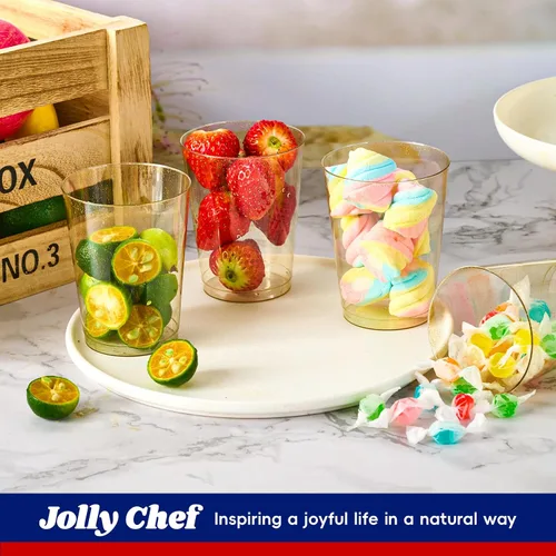 Miniatura 5 de JOLLY CHEF Paquete de 200 vasos de plástico con purpurina dorada de 10 onzas, vasos de plástico desechables, vasos dorados con purpurina adecuados