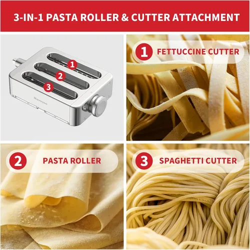 Miniatura 2 de Juego de accesorios para pasta totalmente de metal 3 en 1 para batidora de pie KitchenAid, incluye rodillo de lámina de pasta, cortador