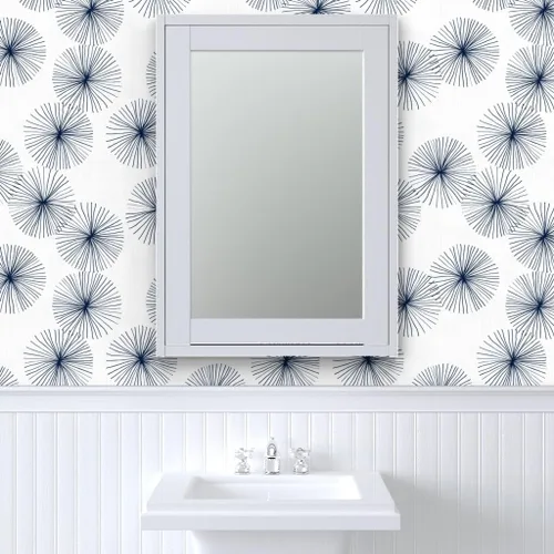 Miniatura 9 de Peel & Stick Wallpaper 3ft x 2ft - Mid Century Midcentury Modern Dandelions White Navy Circle Minimalist Mod Neutral Custom Removable Wallpaper by
