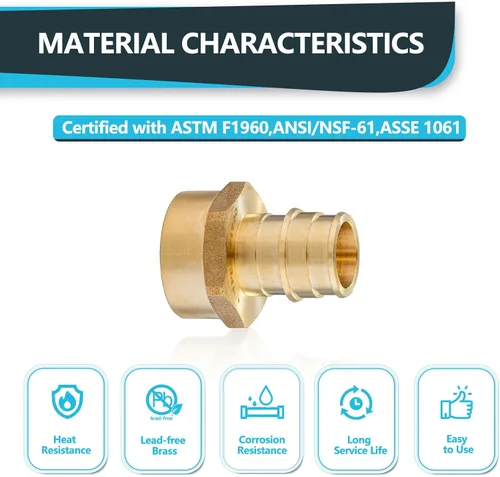 Miniatura 3 de PEX-A - Accesorios de expansión PEX-A, adaptador NPT roscado hembra PEX-A de 1/2 x 1/2 pulgadas, accesorios de tubería de expansión de latón