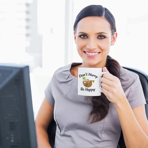 Miniatura 3 de aiyaya Taza de café con texto en inglés "Don't Hurry Be Happy Sloth - Bonita taza de café de perezoso de 11 onzas – Regalos de cumpleaños de Navidad