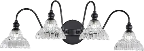 Miniatura 15 de Moderno aplique de pared negro mini lámpara de pared hecha de cuerpo de metal y vidrio estampado prensado retro luz de tocador para dormitorio
