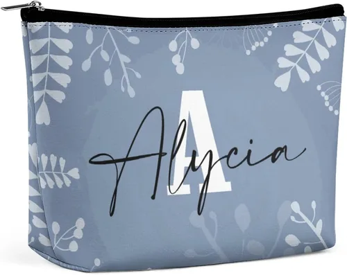 Miniatura 8 de Bolsa de maquillaje personalizada del alfabeto A-Z, con monograma floral, bolsa de cosméticos con nombre personalizado, bolsa de maquillaje pequeña