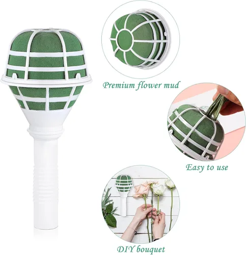 Miniatura 6 de Geiserailie Soporte para ramo de boda para ramo de novia para flores artificiales, soporte de ramo de espuma, mango para bodas, arreglos florales