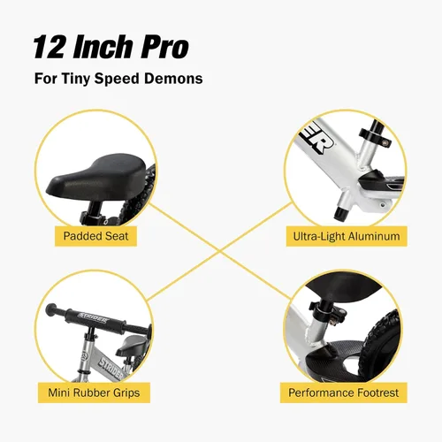 Miniatura 3 de Strider 12” Pro Bike, No Pedal Balance Bicycle for Kids 1 to 4 Years - Includes Safety Pad, Padded Seat, Mini Grips & Flat-Free Tires Easy Assembly