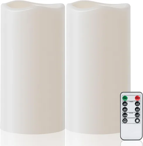 Miniatura 13 de Amagic Paquete de 2 velas eléctricas de plástico sin llama de 6 x 4 pulgadas para exteriores con control remoto y temporizador, velas falsas