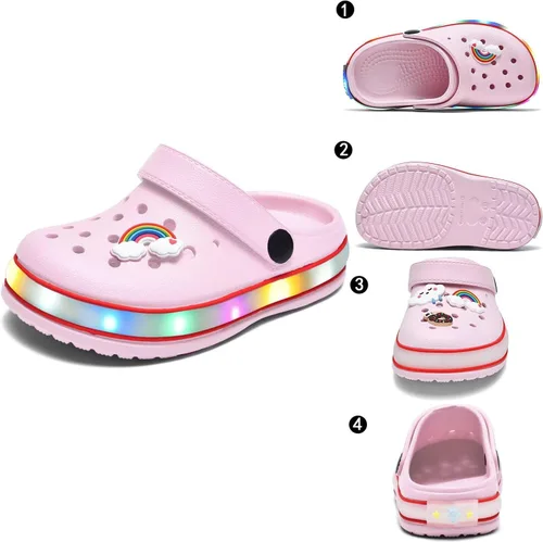 Miniatura 2 de XPKWS Zuecos para niños pequeños, niños y niñas, zapatos de jardín con luces LED, sandalias ligeras con luces, antideslizantes, de secado rápido