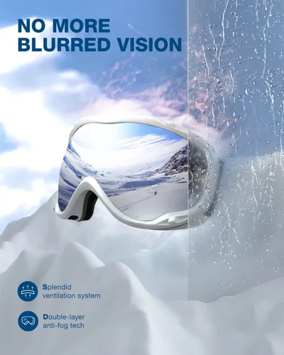 Miniatura 4 de ZIONOR Lagopus Gafas de protección UV para esquí y snowboard, antiniebla, para hombres, mujeres, jóvenes A0-vlt 10.5% Marco Blanco Lente Plata