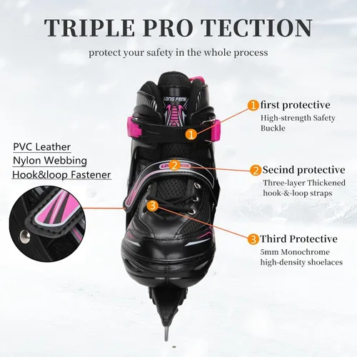 Miniatura 4 de Patines de hielo con 4 tamaños ajustables para niños, niñas, jóvenes, hombres, mujeres y principiantes - Patines de hockey