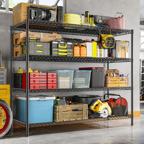 Miniatura 7 de REIBII Estantes de Almacenamiento de 2560LBS Unidad de Estantería de Metal de 55.5"W Estantería de Alambre de 4 Niveles Estantería de Garaje