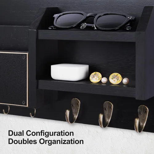 Miniatura 4 de Lwenki Soporte para llaves y correos – Colgador de pared para llaves con estante y 7 ganchos de metal – Organizador decorativo de entrada de madera