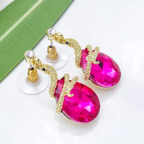 Miniatura 68 de Navachi Pendientes colgantes de gota de serpiente con forma de pera multicolor de cristal chapado en oro de 18 quilates