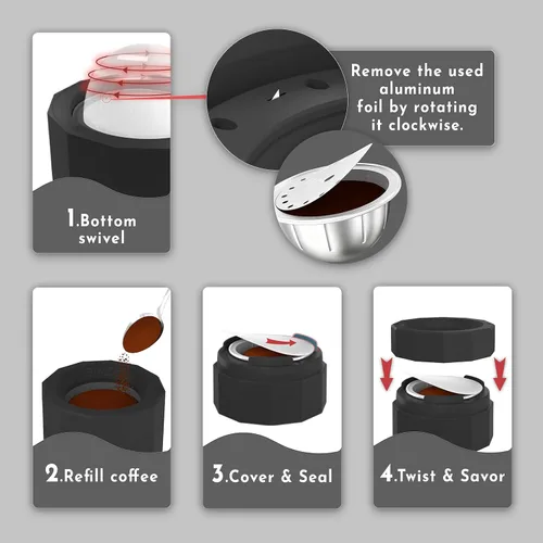 Miniatura 3 de BinZetic® Kit de recarga de cápsulas Vertuoline reutilizable, diseño de papel de aluminio fácil de cortar en la parte inferior y 100 tapas